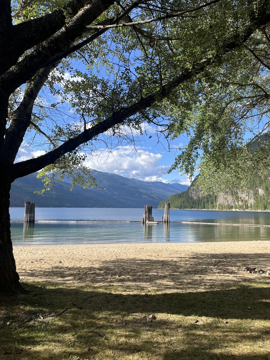 Slocan Valley lake and mountain scenery near Little Camp Slocan